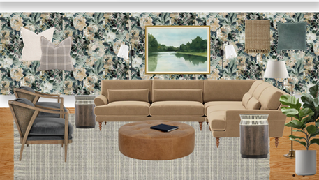 This Detroit Colonial Living Room Gets a Makeover with a Blast of Floral Wallpaper