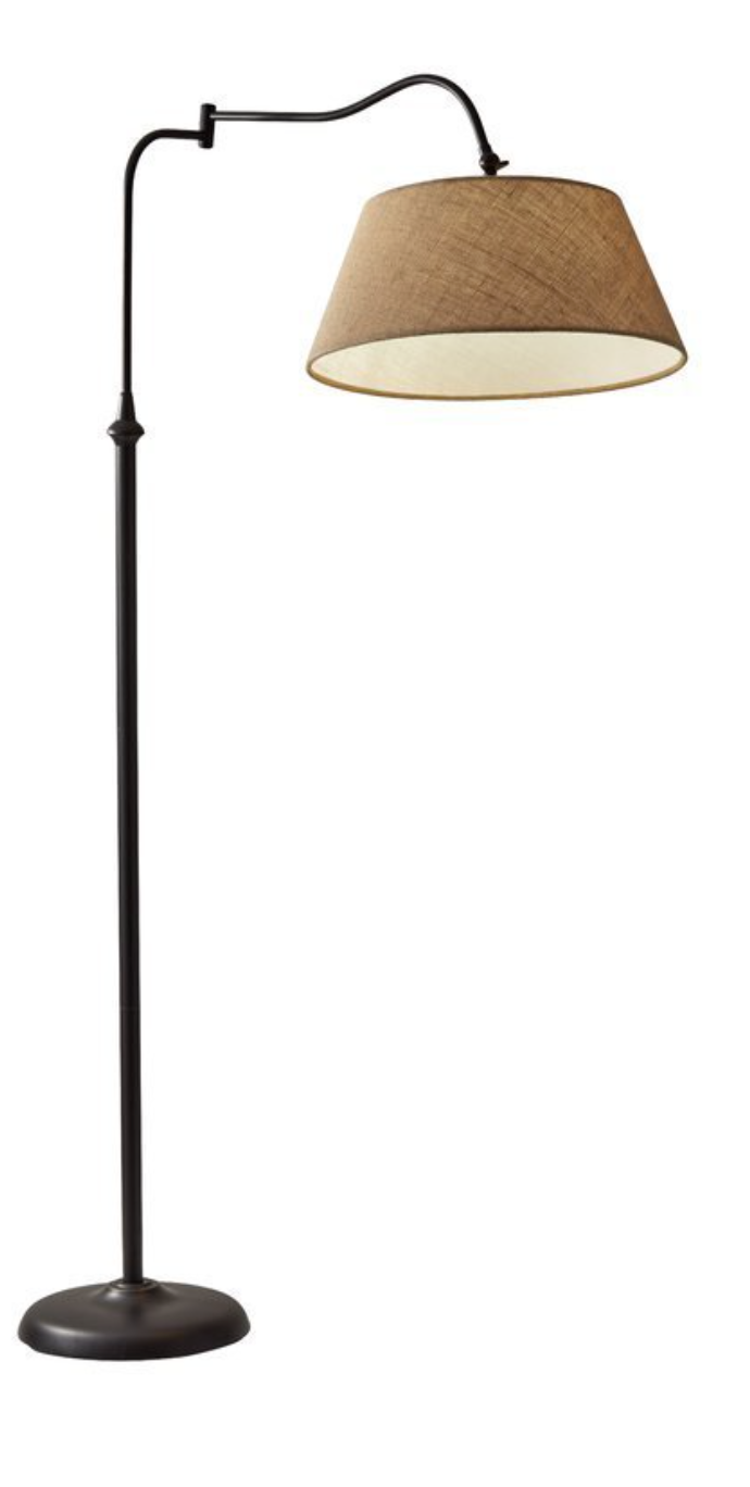 A floor lamp with a textured shade.