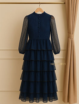 ADISA RAMPLE DRESS ✨This navy dress with sheer sleeves and tiered ruffles is here to make 