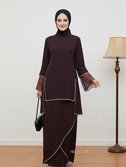 Deep maroon luxury paired with delicate lace sleeves ✨ A timeless piece that radiates conf