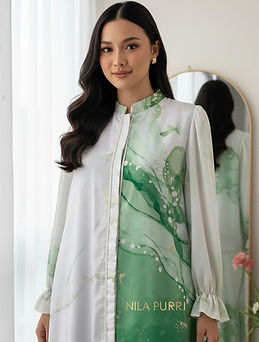 Inspired by nature’s serenity, this dress combines timeless modesty with modern artistic p