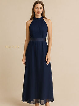 ✨ Khalisa Navy Pleated Dress ✨A sleeveless gown with a graceful halter neck cut, bringing 