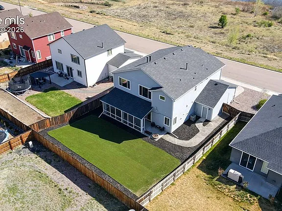 Aerial shot of the backyard