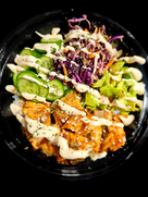 Fresh salmon bowl with vegetables at The Seafood Place restaurant in Tullahoma Tennessee