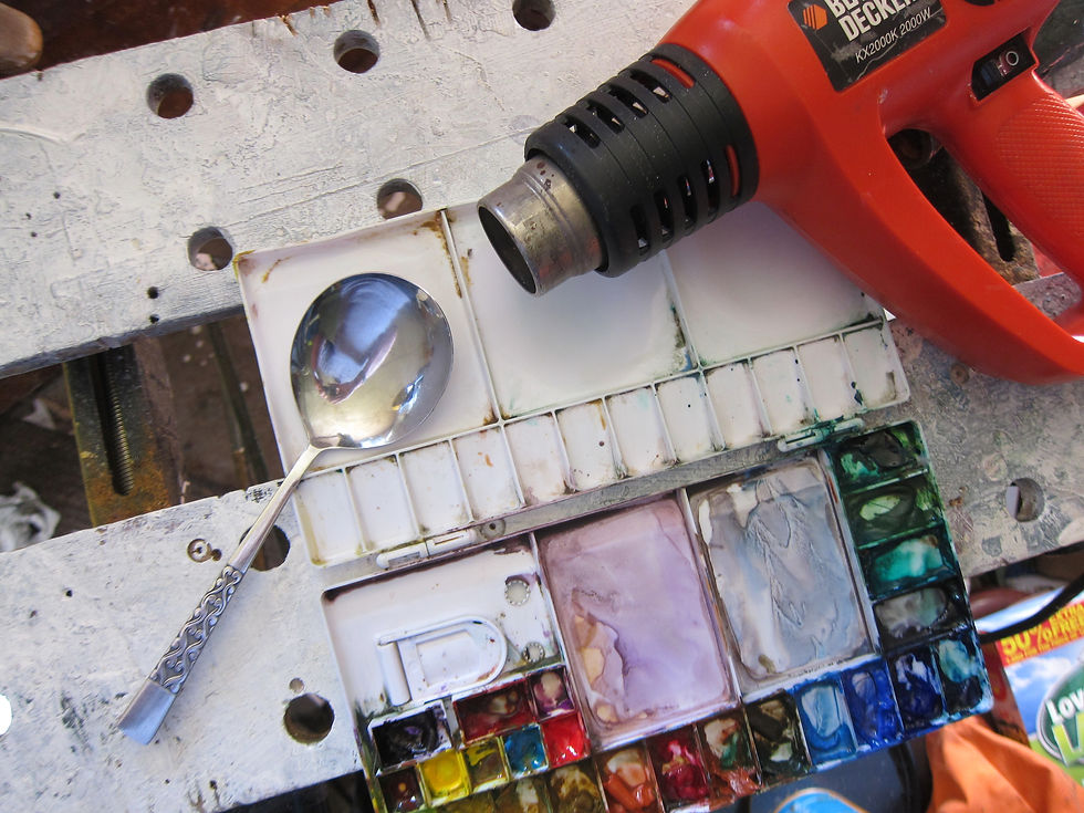 Hot air gun (or hairdryer); ladle or serving spoon; Support, and victim.