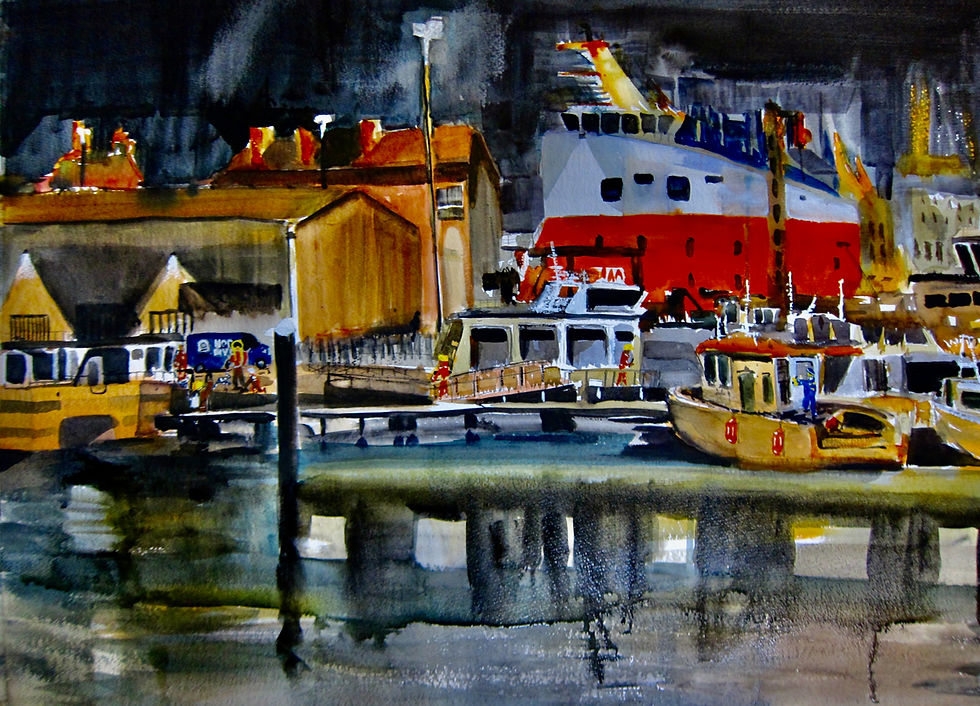 Aberdeen Harbour by night.  30x22"