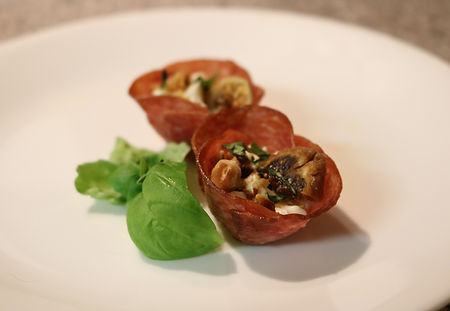 Salami Cups with Honey Ricotta and Figs 