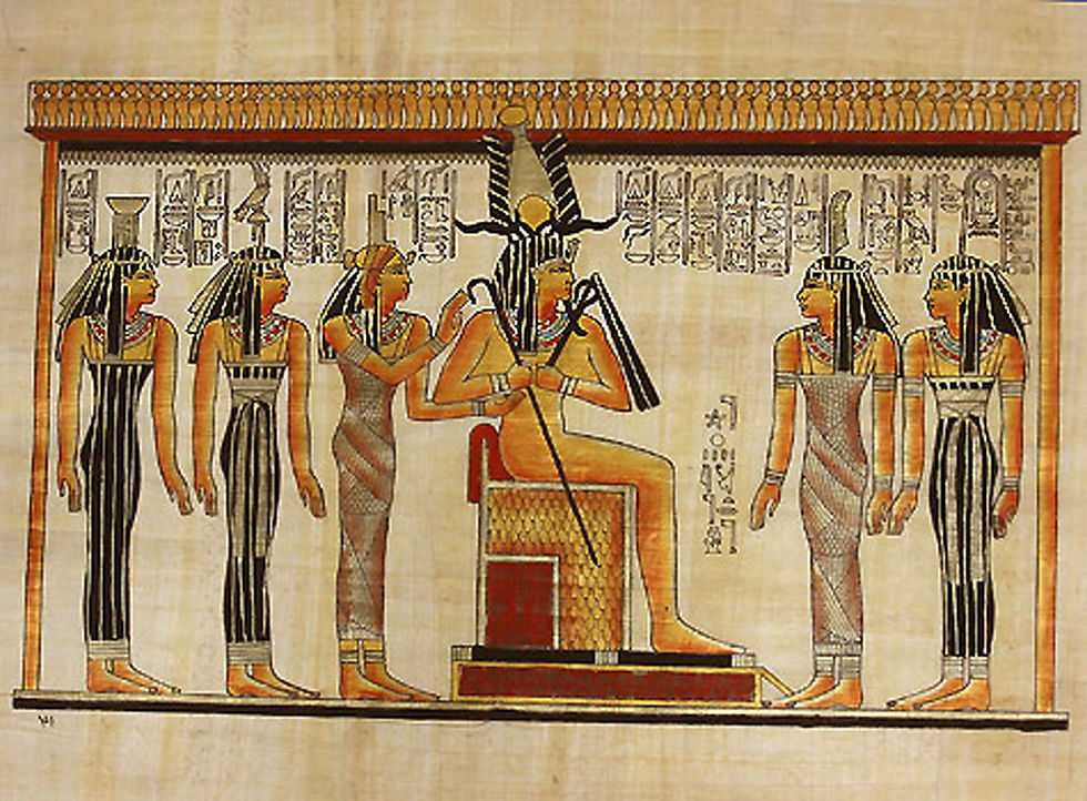 egyptian art with five goddesses