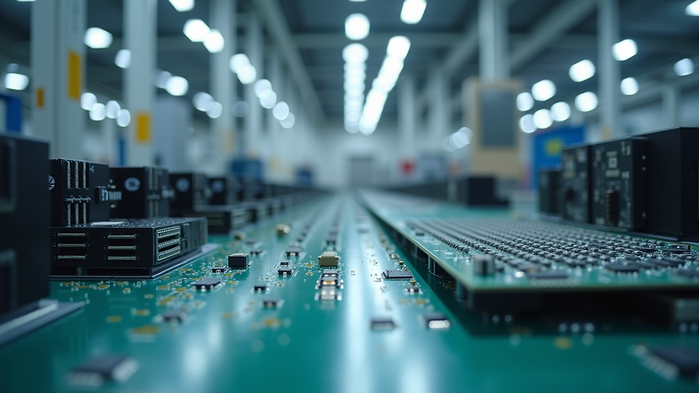 Eye-level view of a modern electronic manufacturing facility