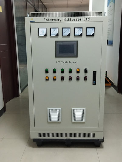 Interberg battery charger cabinet prepared for industrial project delivery.