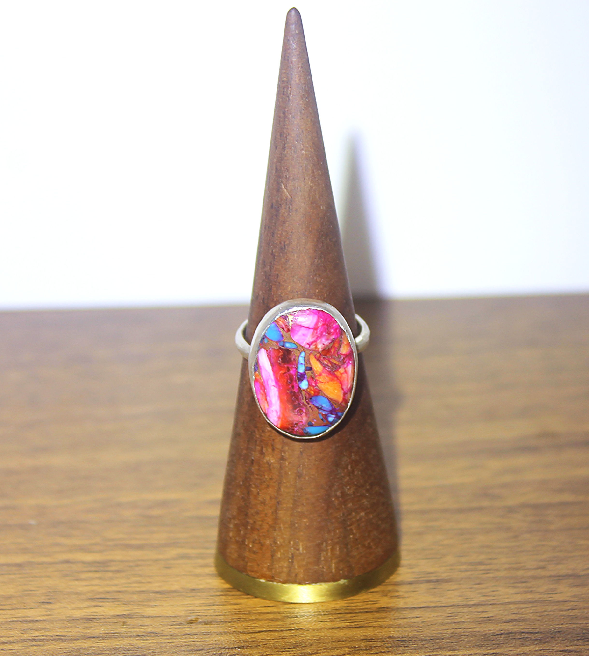 Pink Spiny Oyster Turquoise Ring