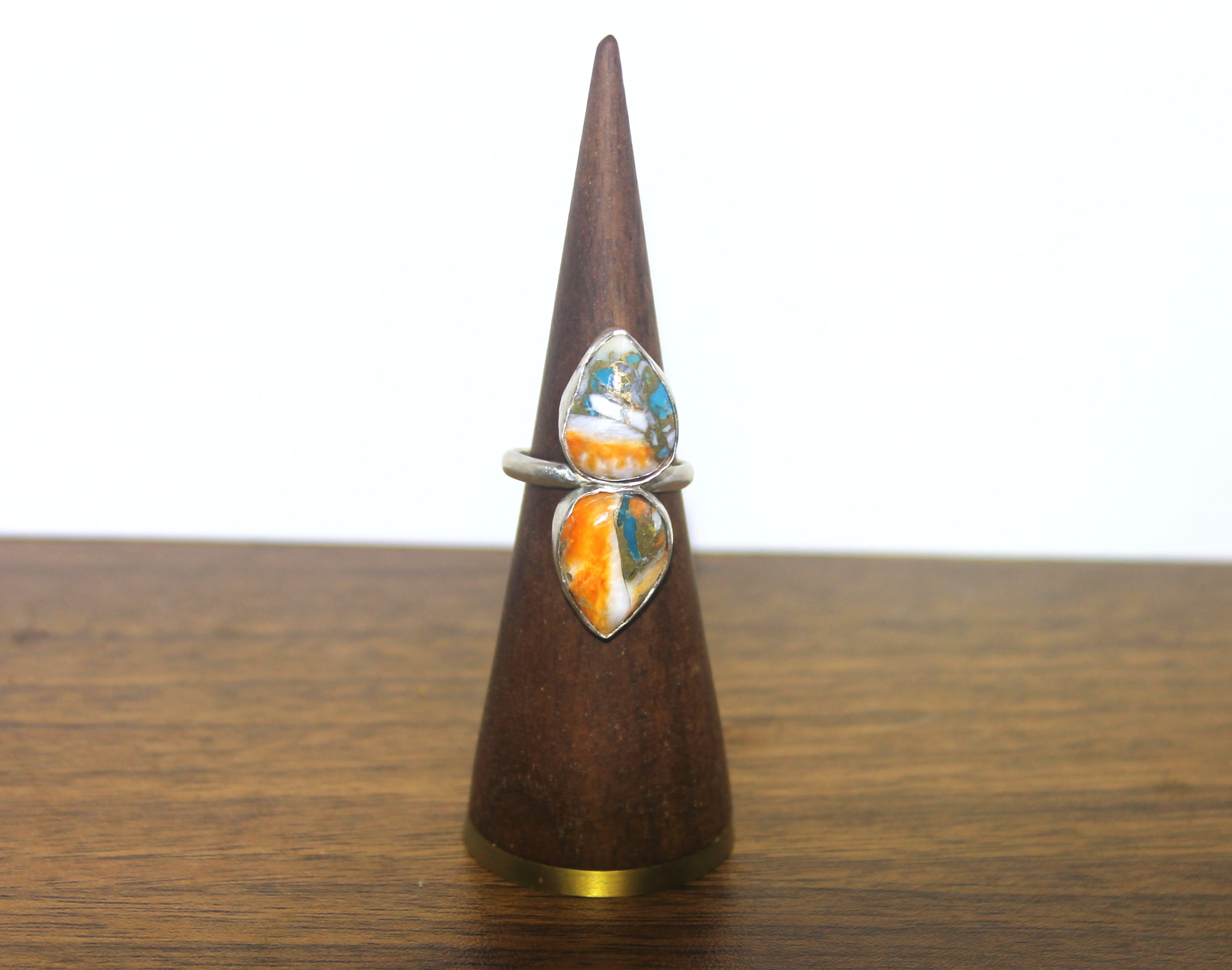 Double Spiny Oyster Copper Turquoise Ring