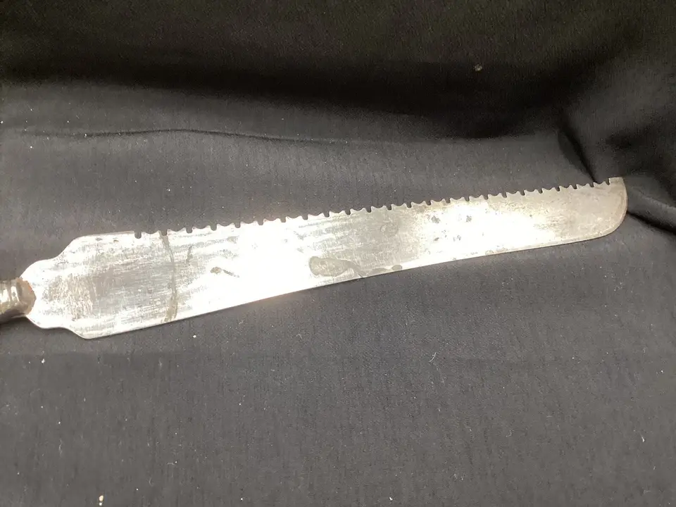 Thumbnail: Antique Bread Knife Serrated Enron Mother Of Pearl Handle 1900’s