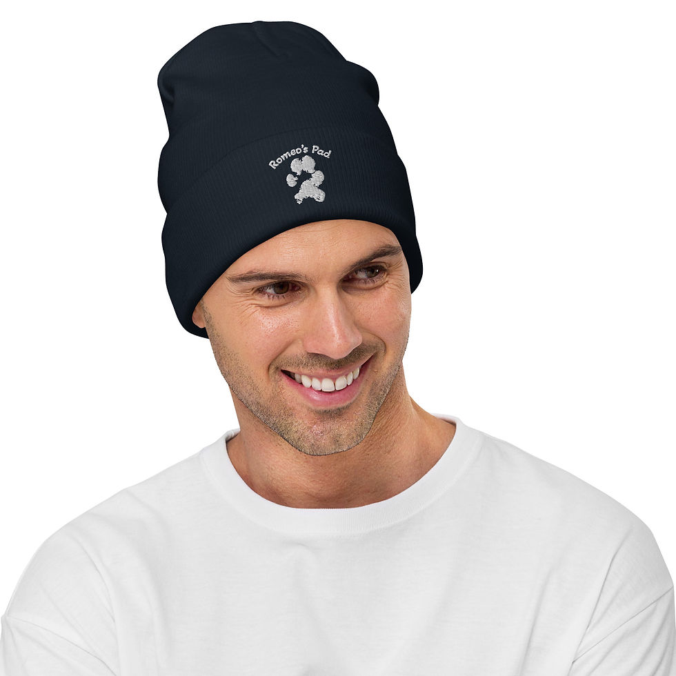 Thumbnail: Romeos Closet White Logo Embroidered Knit Beanie Pet Lover Hat