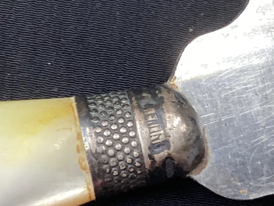 Thumbnail: Antique Bread Knife Serrated Enron Mother Of Pearl Handle 1900’s