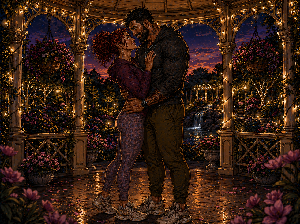Romantic evening embrace in the gazebo.png