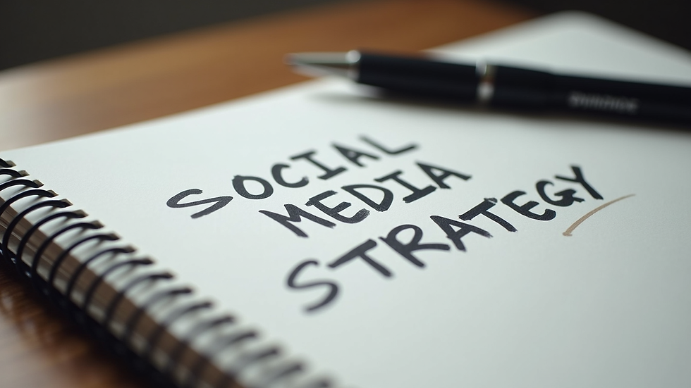 Close-up view of a notebook with social media strategy notes and a pen