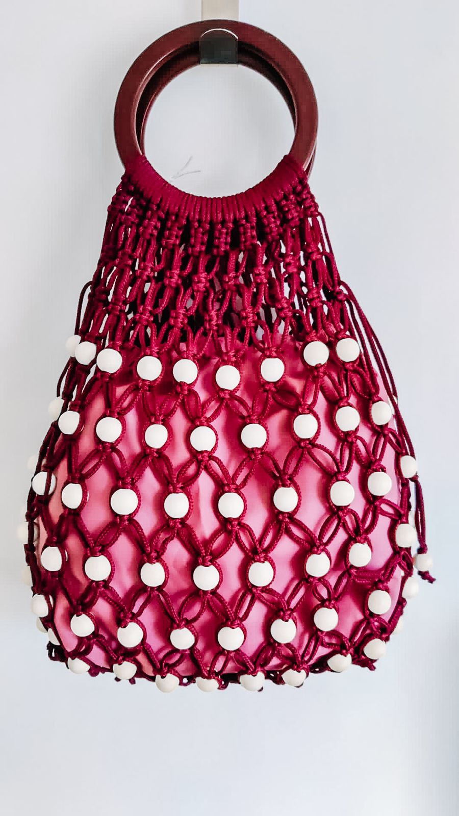 Thumbnail: Macrame Handbag with Wooden Handles
