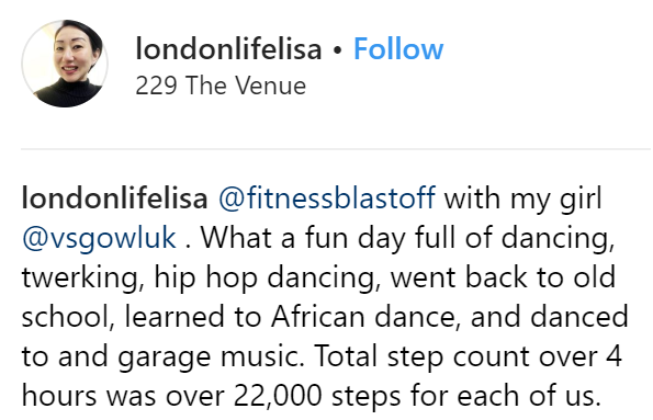 Fitness Blastoff with my girl. What a fun day full of dancing, twerking, hip-hop dancing, went back old skool, learned African dance and dance to garage music. Total step count over 4 hours was over 22,000 steps for each of us.