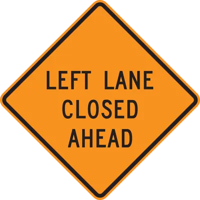 W20-5L Left Lane Closed (with distance) Ahead