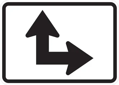 M6-6PR Directional Arrow - Through and Turn (plaque) (black white)