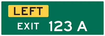 E1-5IP Left Exit Number (3 digits with single-letter suffix) (plaque)