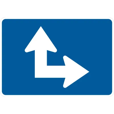 M6-6PR Directional Arrow - Through and Turn (plaque) (white blue)