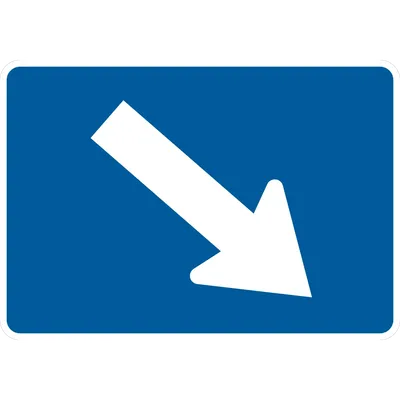 M6-2APR Directional Arrow - Oblique, Downward (plaque) (white blue)