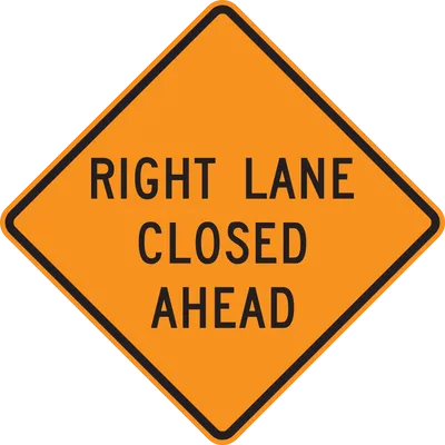 W20-5R Right Lane Closed (with distance) Ahead