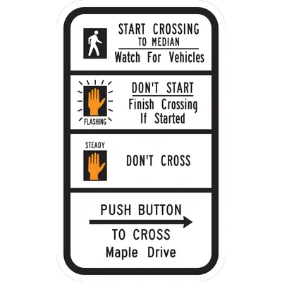R10-3H Push Button Educational - Street Name - Two-Stage Crossing