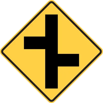 W2-7R Intersection Warning - Offset Side Roads