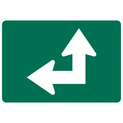 M6-6PL Directional Arrow - Through and Turn (plaque) (white green)