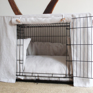 Luxury Dog Crate Bedding by Hound and Pack in Oatmeal Linen Fabric  - Dog Crate cover - Dog Crate Mattress - Dog Crate Training