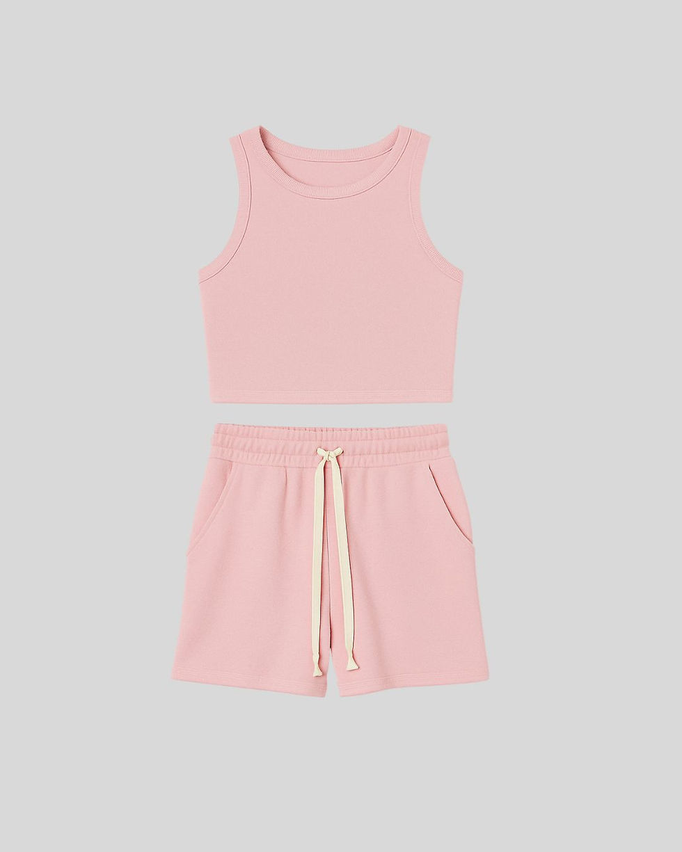 חליפה בר בד וופל ורוד