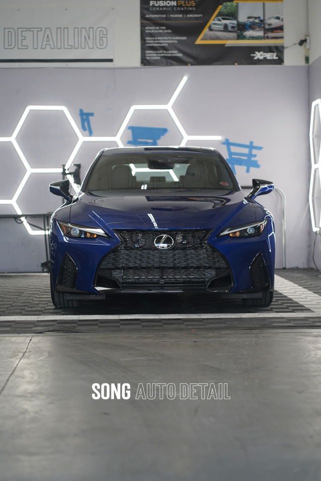 Blue Lexus at Song Auto Detail with hexagon lights, Santa Clara CA