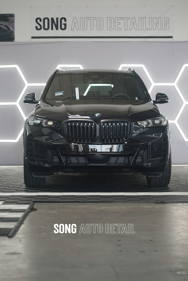 Black BMW SUV at Song Auto Detailing with hexagon lights, Santa Clara CA