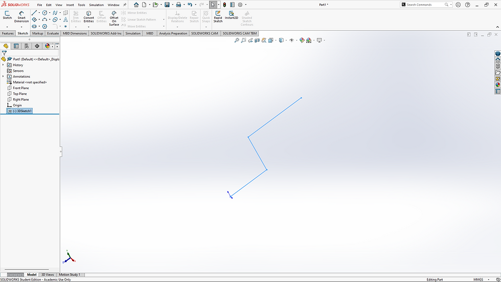 Example of a line geometry in SOLIDWORKS created using 3D Sketch