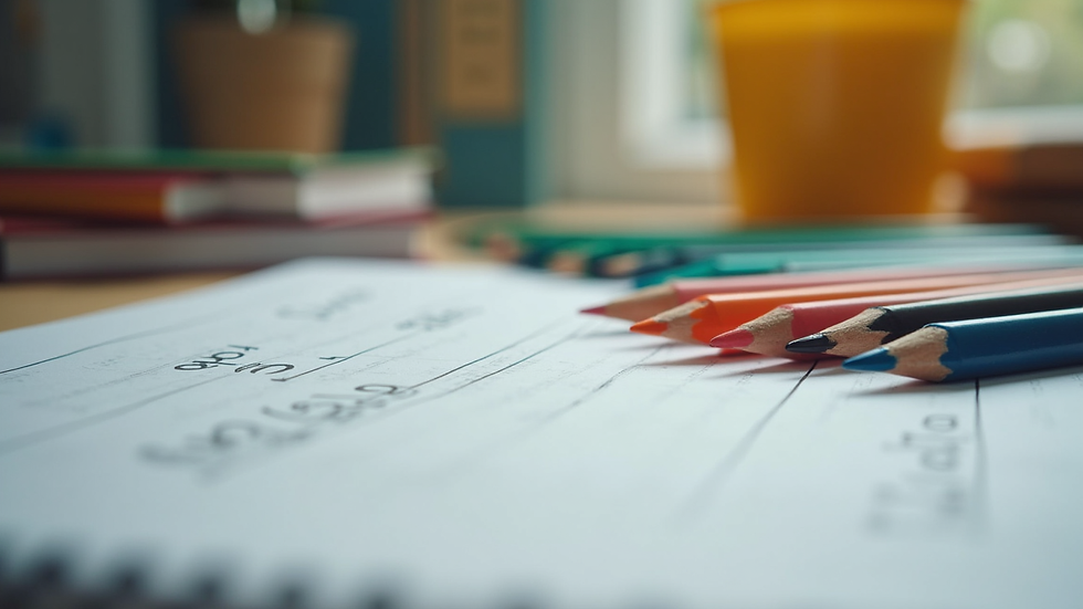 Close-up of educational materials and colorful learning tools on a desk