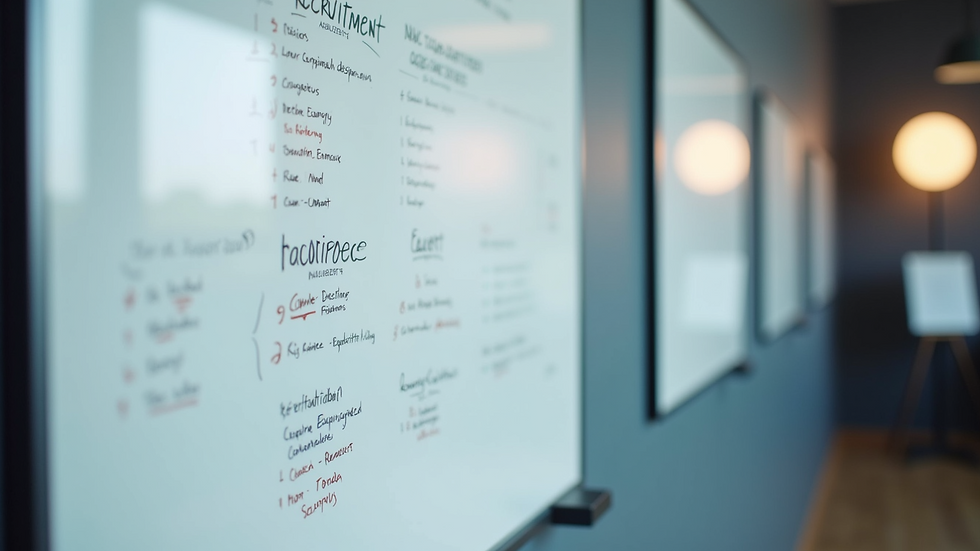 Close-up view of a recruitment process whiteboard