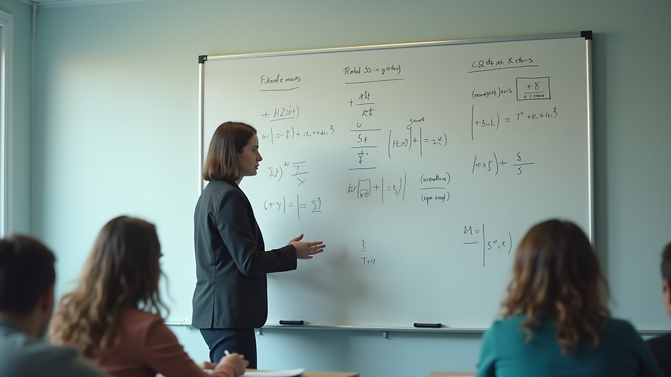 Eye-level view of a tutor explaining a math problem on a whiteboard