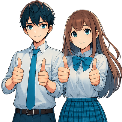 two animated students showing thumbs up after taking tuition from Senpai Corner
