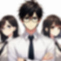senpai is an animated manga style teacher with glasses, black hair and office white shirt,