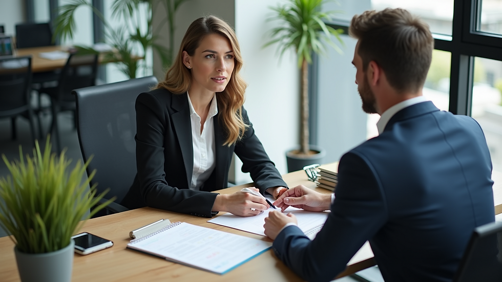 High angle view of a recruitment consultant discussing with a client in an office