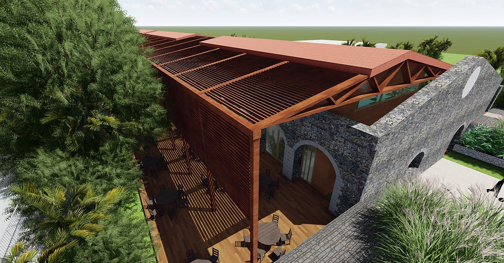 La partie restauration et le système de pergola