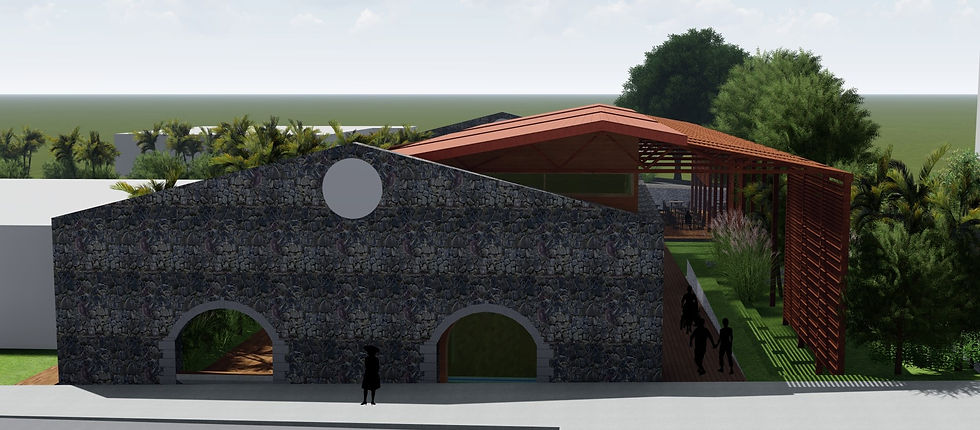 Reprise de la forme du mur à 2 pans pour la nouvelle construction
