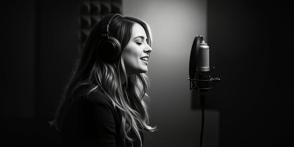 woman singing into mic, black and white, in music studio.jpg