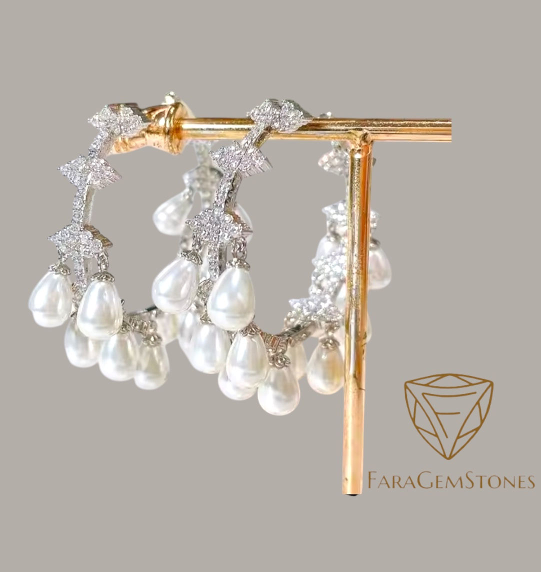 Vintage Hoop White Pearl Tassel Earrings - Gold or Gun Metal