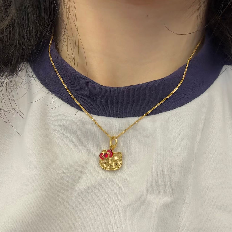الصورة المصغرة: Gold Hello Kitty Necklace With Ruby Stones