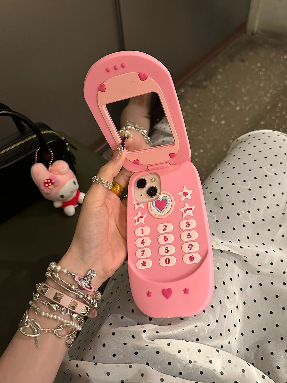 Thumbnail: Cute Pink Y2k 90s FlipPhone iPhone Case w/ Mirror Accessory