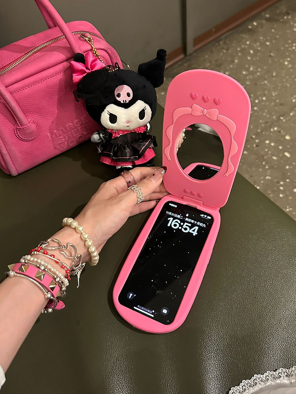 Thumbnail: Cute Pink Y2k 90s FlipPhone iPhone Case w/ Mirror Accessory